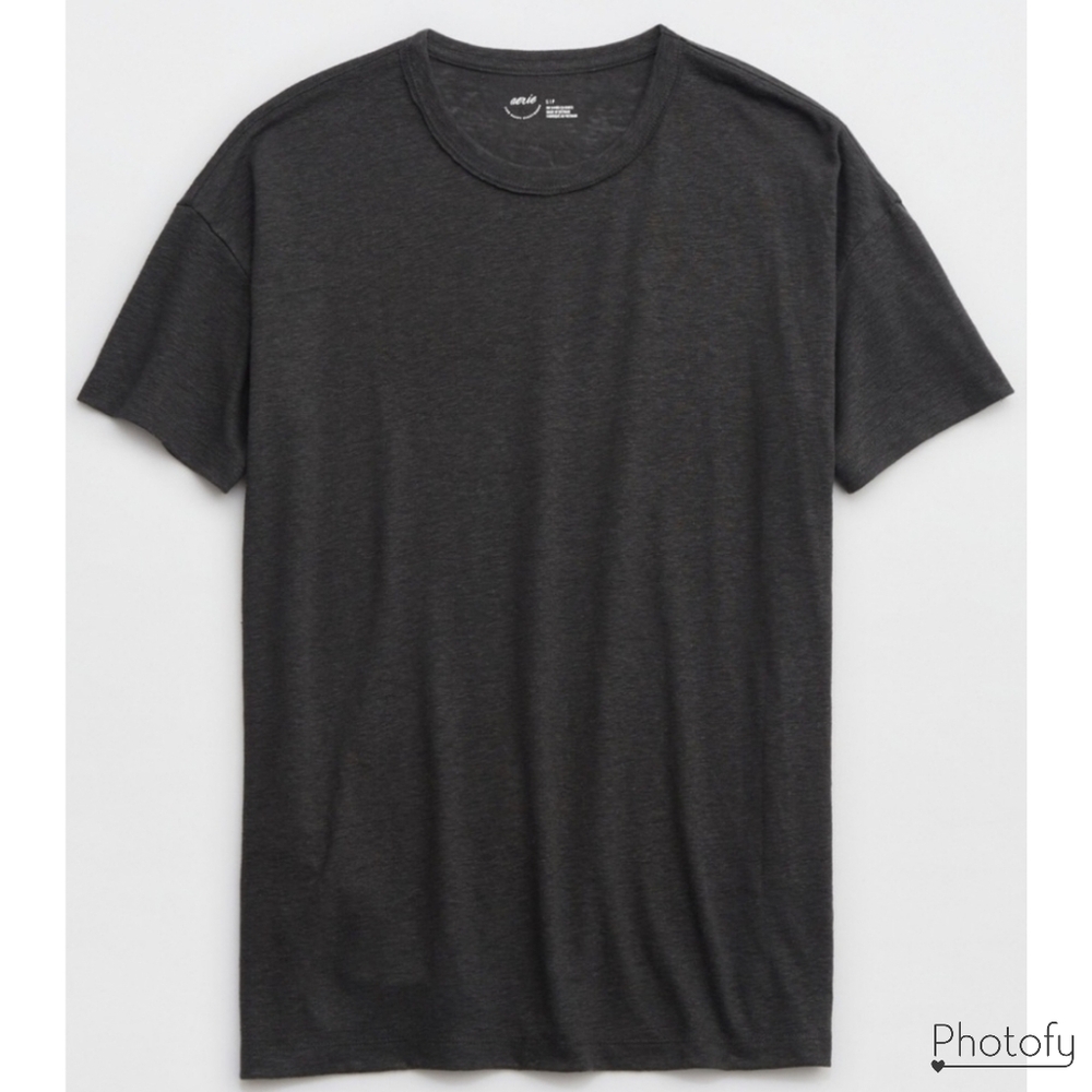 NWT Women's Aerie Oversized Breezy Linen Blend T-Shirt Tee Top - Dark Gray
